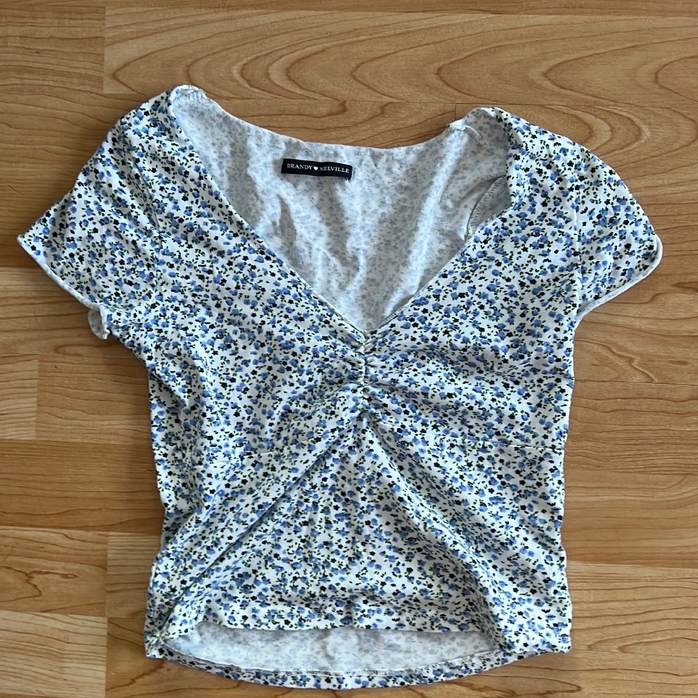 Brandy Melville Blue and Green Floral Top